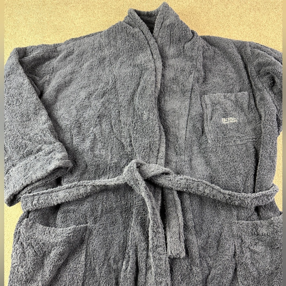 Hugo Boss Mens 100% Cotton 3/4 Sleeve Terry Bath Robe Size M Navy